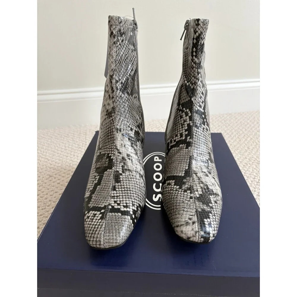 Scoop Snake Print Ankle Bootie US 7 Zip Stretch Memory Foam Square Toe